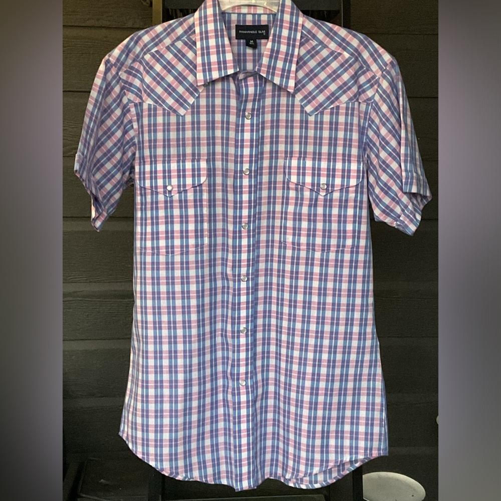 Panhandle Slim Shirt Mens M (15 1/5)Western Pearl Snap Short Sleeve